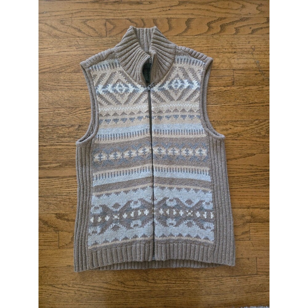 Vtg Lauren Ralph Lauren Womens Tan Fair Isle Full Zip Sweater Vest Size Medium